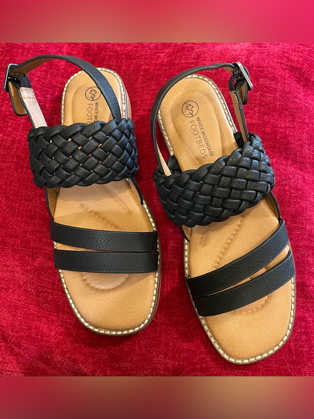 White Mountain Black Braided-Strap Women's Sandals